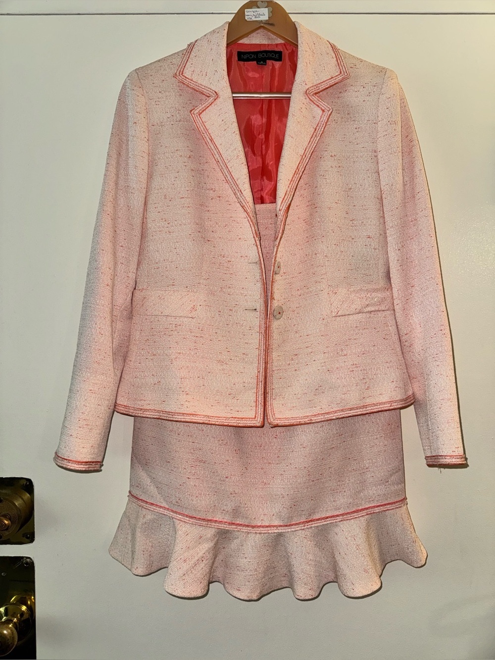 Gorgeous Nippon Boutique Light Pink Tweed Jacket & Skirt Set Size 8